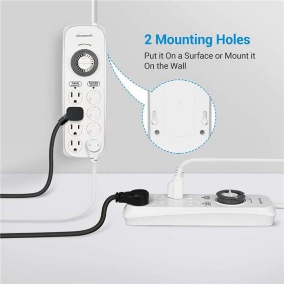 Mechanical Timer Power Strip with 8 Outlets, Flat Plug, 6ft Long Cord - Picture 3 of 6
